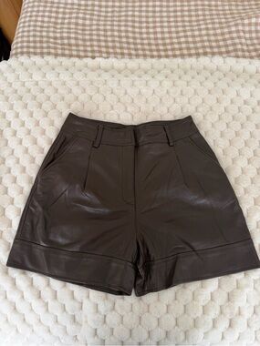 High-Rise Faux Leather Women's Shorts in Dark Brown